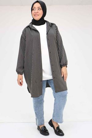 58068 Büyük Beden Erkek Yakalı Gömlek - Çizgili Siyah