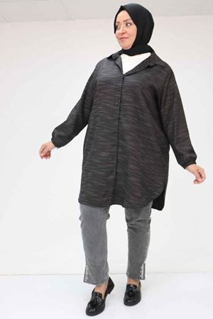 58068 Büyük Beden Erkek Yakalı Gömlek - Siyah Kırçıllı