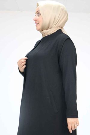 57202 Büyük Beden Yelek-Tunik İkili Bürümcük Takım - Siyah