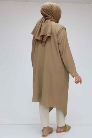 57202 Büyük Beden Yelek-Tunik İkili Bürümcük Takım - Vizon