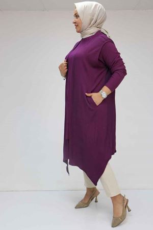 57202 Büyük Beden Yelek-Tunik İkili Bürümcük Takım - Mürdüm