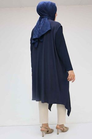 57202 Büyük Beden Yelek-Tunik İkili Bürümcük Takım - Lacivert