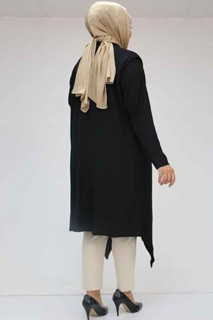 57202 Büyük Beden Yelek-Tunik İkili Bürümcük Takım - Siyah