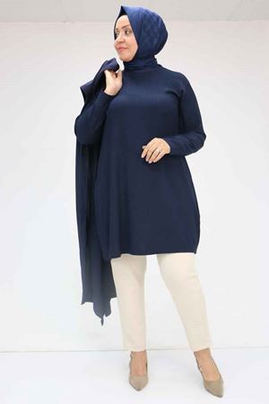 57202 Büyük Beden Yelek-Tunik İkili Bürümcük Takım - Lacivert