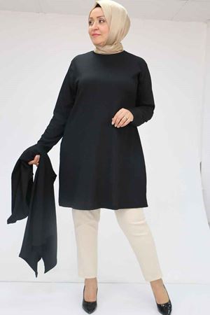 57202 Büyük Beden Yelek-Tunik İkili Bürümcük Takım - Siyah