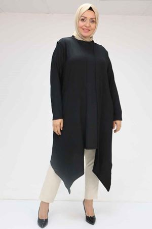 57202 Büyük Beden Yelek-Tunik İkili Bürümcük Takım - Siyah