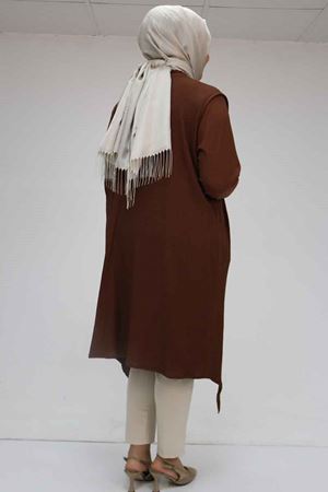 57202 Büyük Beden Yelek-Tunik İkili Bürümcük Takım - Kahve