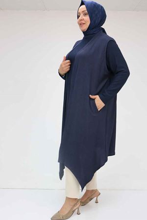 57202 Büyük Beden Yelek-Tunik İkili Bürümcük Takım - Lacivert