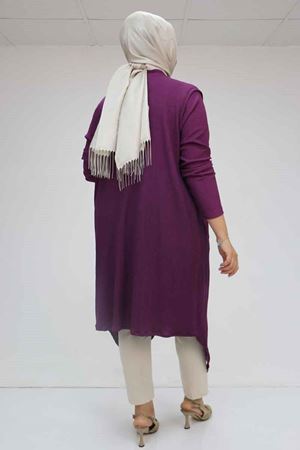 57202 Büyük Beden Yelek-Tunik İkili Bürümcük Takım - Mürdüm