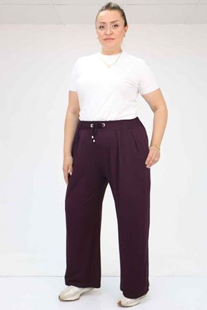 59002 Büyük Beden Pile Detaylı Penye Pantolon - Mor