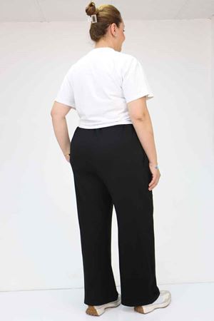 59002 Büyük Beden Pile Detaylı Penye Pantolon - Siyah