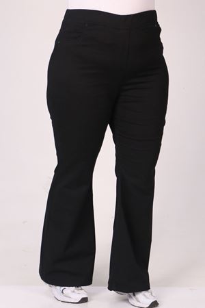 9137-14 Büyük Beden Beli Lastikli İspanyol Paça  Kot Pantolon - Siyah