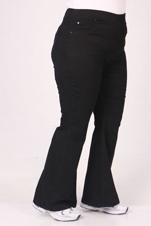 9137-14 Büyük Beden Beli Lastikli İspanyol Paça  Kot Pantolon - Siyah