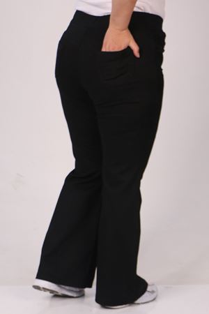 9137-14 Büyük Beden Beli Lastikli İspanyol Paça  Kot Pantolon - Siyah
