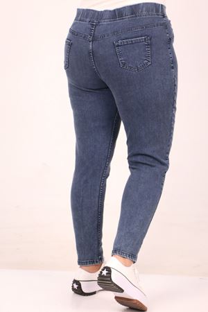 9184-11 Büyük Beden Beli Lastikli Dar Paça Uzun Kot Pantolon - Kar Yıkama Lacivert