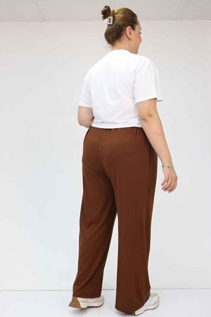 59002 Büyük Beden Pile Detaylı Penye Pantolon - Kahve