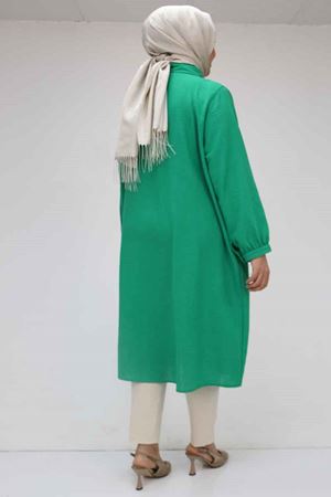 F-58029 Büyük Beden Önü Fırfırlı Düğmeli Keten Gömlek - Beneton