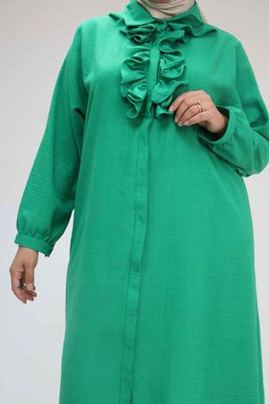 F-58029 Büyük Beden Önü Fırfırlı Düğmeli Keten Gömlek - Beneton