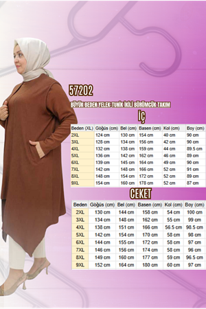 57212 Büyük Beden Yelek-Tunik Taş Detaylı Bürümcük Takım - Mürdüm