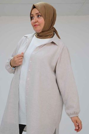 F-58061 Büyük Beden Erkek Yakalı Lucy Etamin Gömlek - Vizon