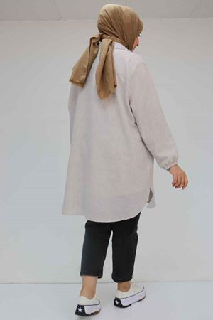 F-58061 Büyük Beden Erkek Yakalı Lucy Etamin Gömlek - Vizon