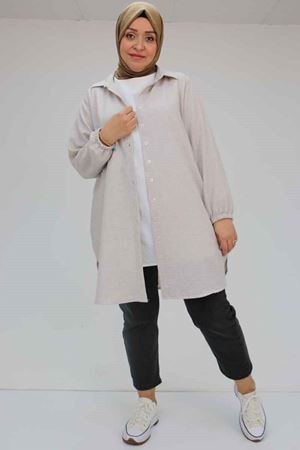 F-58061 Büyük Beden Erkek Yakalı Lucy Etamin Gömlek - Vizon