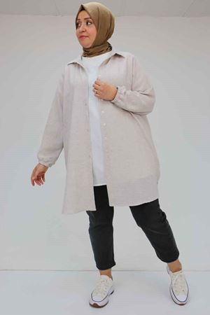 F-58061 Büyük Beden Erkek Yakalı Lucy Etamin Gömlek - Vizon