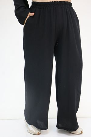 57017 Büyük Beden Torba Cepli Müslin Pantolonlu Takım - Siyah