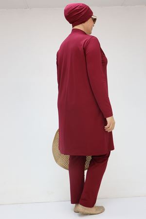 1738 Büyük Beden Uzunkol Tesettür Mayo - Bordo