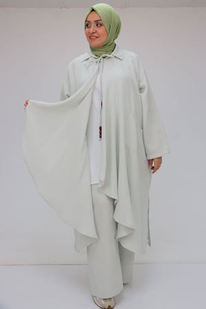 57017 Büyük Beden Torba Cepli Müslin Pantolonlu Takım - Açık Gri