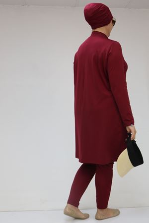 1737 Büyük Beden Uzunkol Tesettür Mayo - Bordo