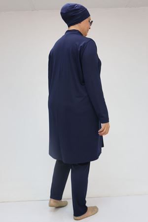 1738 Büyük Beden Uzunkol Tesettür Mayo - Lacivert