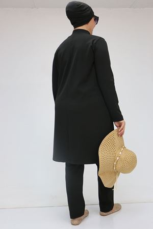 1738 Büyük Beden Uzunkol Tesettür Mayo - Siyah