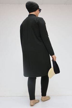 1737 Büyük Beden Uzunkol Tesettür Mayo - Siyah