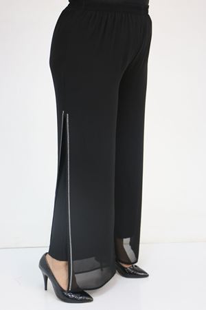 F-47048 Büyük Beden Taş Detaylı Sandy-Şifon Pantolonlu Takım - Siyah