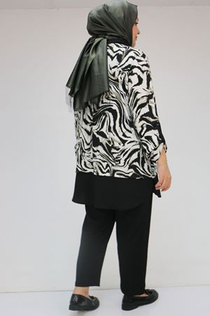 57027 Büyük Beden Erkek Yaka Kombinli Pantolonlu Bürümcük Takım - Nefti-Siyah