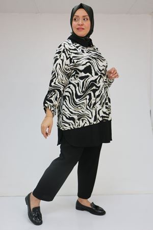 57027 Büyük Beden Erkek Yaka Kombinli Pantolonlu Bürümcük Takım - Nefti-Siyah