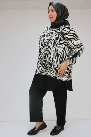 57027 Büyük Beden Erkek Yaka Kombinli Pantolonlu Bürümcük Takım - Nefti-Siyah