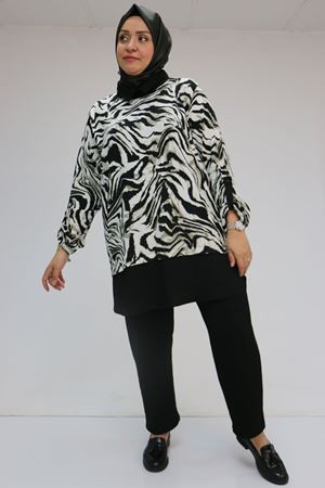 57027 Büyük Beden Erkek Yaka Kombinli Pantolonlu Bürümcük Takım - Nefti-Siyah