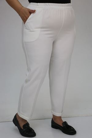 59008 Büyük Beden Beli Lastikli Duble Paça Pantolon - Ekru