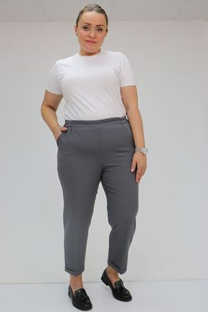59008 Büyük Beden Beli Lastikli Duble Paça Pantolon - Antrasit