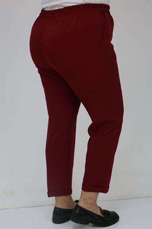 59008 Büyük Beden Beli Lastikli Duble Paça Pantolon - Bordo