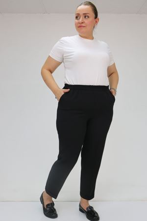 59008 Büyük Beden Beli Lastikli Duble Paça Pantolon - Siyah