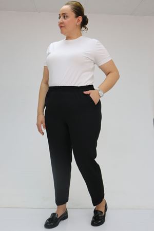 59008 Büyük Beden Beli Lastikli Duble Paça Pantolon - Siyah