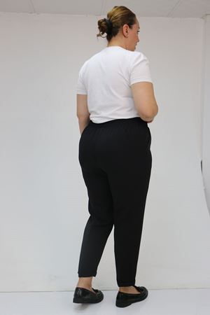 59008 Büyük Beden Beli Lastikli Duble Paça Pantolon - Siyah