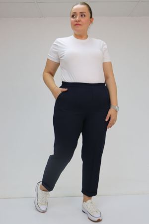59008 Büyük Beden Beli Lastikli Duble Paça Pantolon - Lacivert