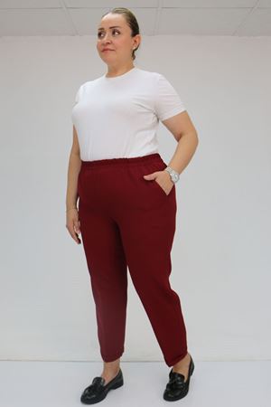 59008 Büyük Beden Beli Lastikli Duble Paça Pantolon - Bordo