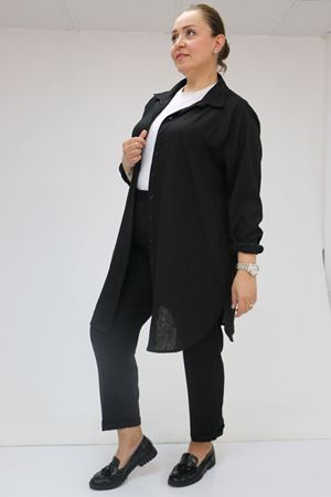 59008 Büyük Beden Beli Lastikli Duble Paça Pantolon - Siyah