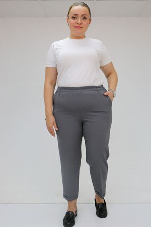 59009 Büyük Beden Beli Lastikli Duble Paça Pantolon - Antrasit