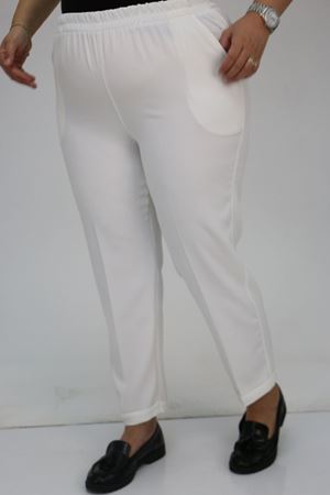 59009 Büyük Beden Beli Lastikli Duble Paça Pantolon - Ekru